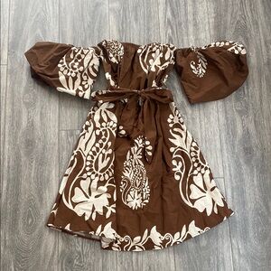 Blu Royal - 100% Cotton Off-The-Shoulder Puff Sleeve Mini Dress - Size S